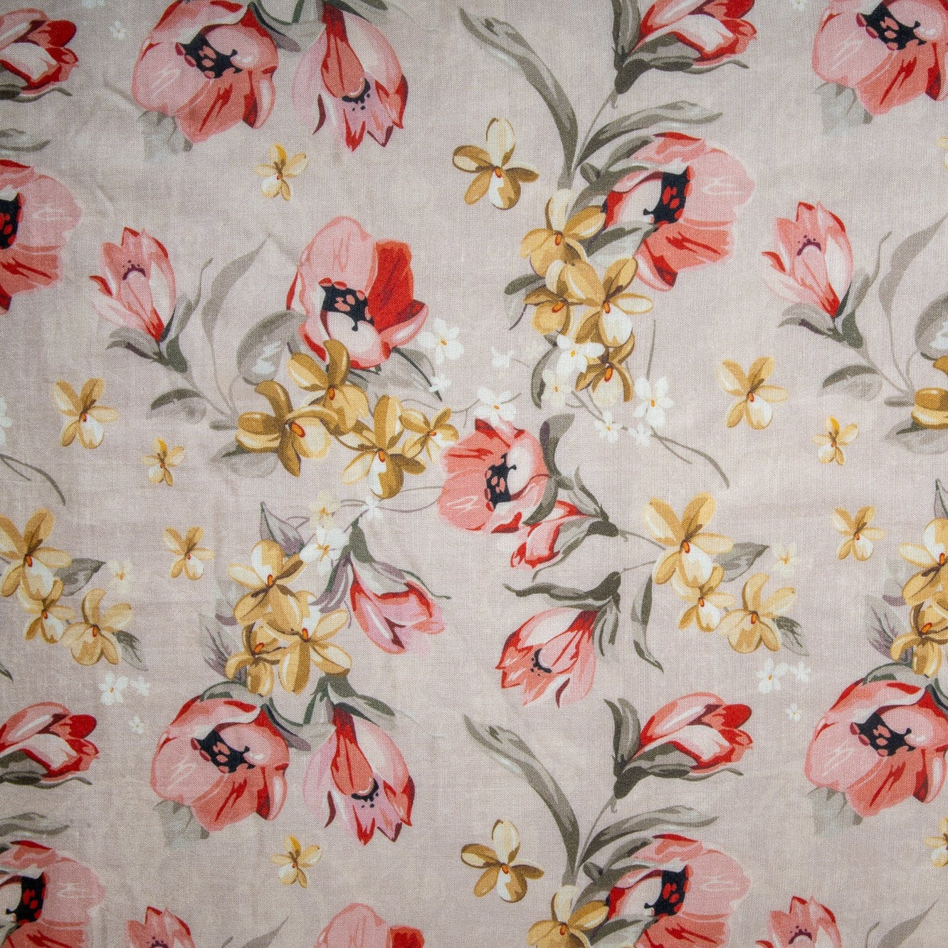 Peach Floral Print Russian Silk Fabric Trade UNO