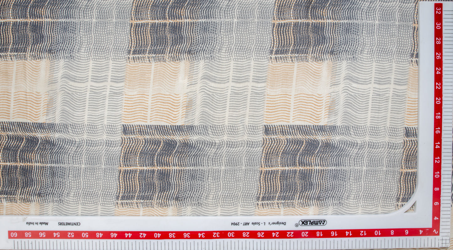 White & Grey Geometrical Print Russian Silk Fabric Trade UNO