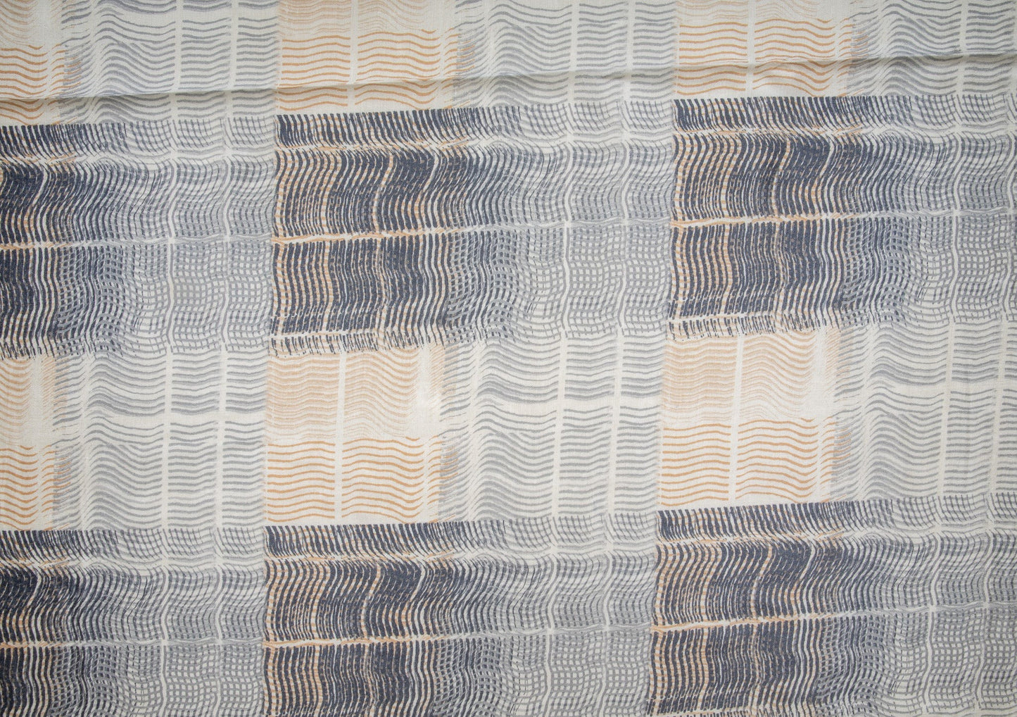 White & Grey Geometrical Print Russian Silk Fabric Trade UNO
