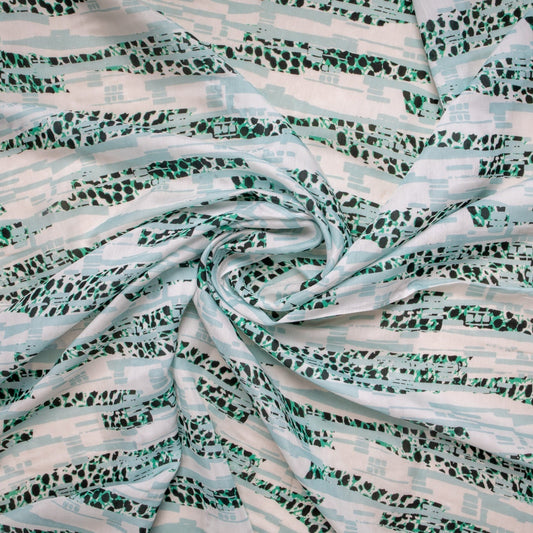 Cream Animal Print Russian Silk Fabric Trade UNO