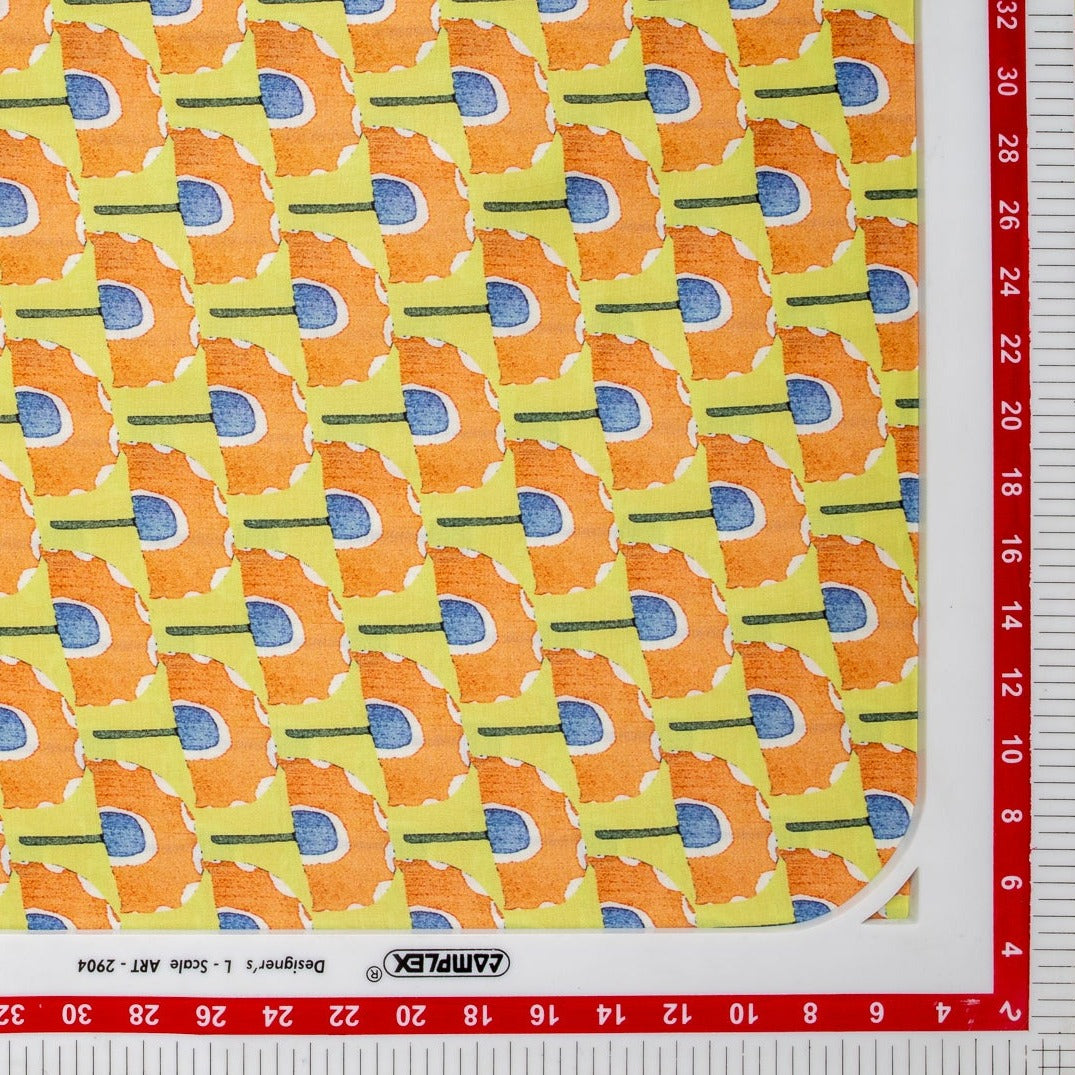 Yellow Orange Floral Digital Print Satin Bemberg Fabric Trade UNO