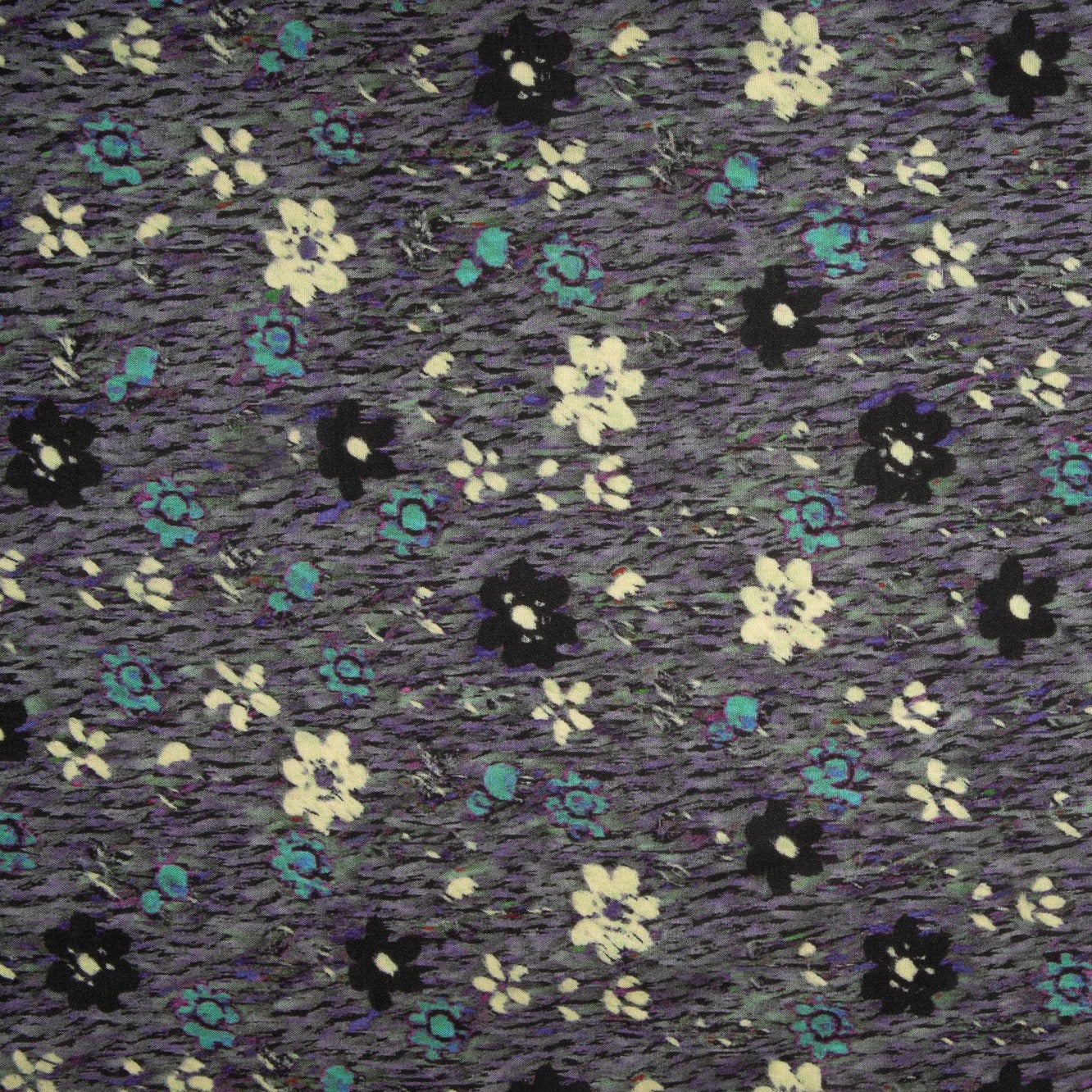 Grey Floral Print Russian Silk Fabric Trade UNO