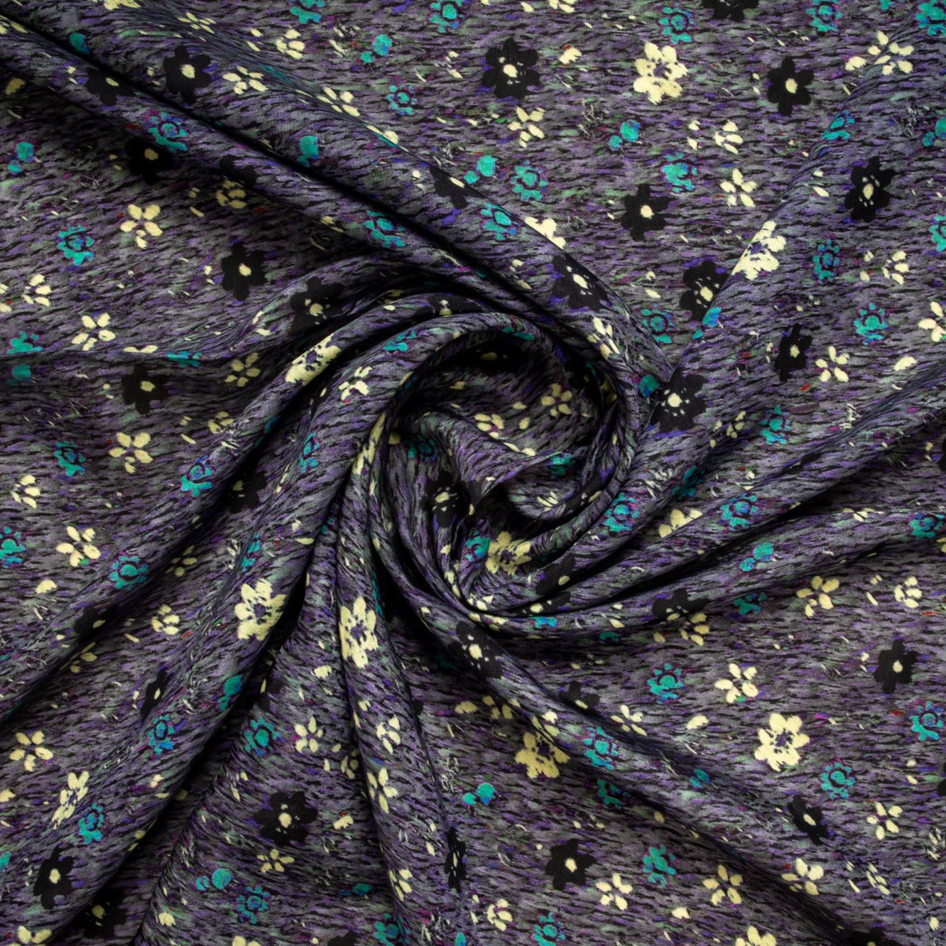 Grey Floral Print Russian Silk Fabric Trade UNO