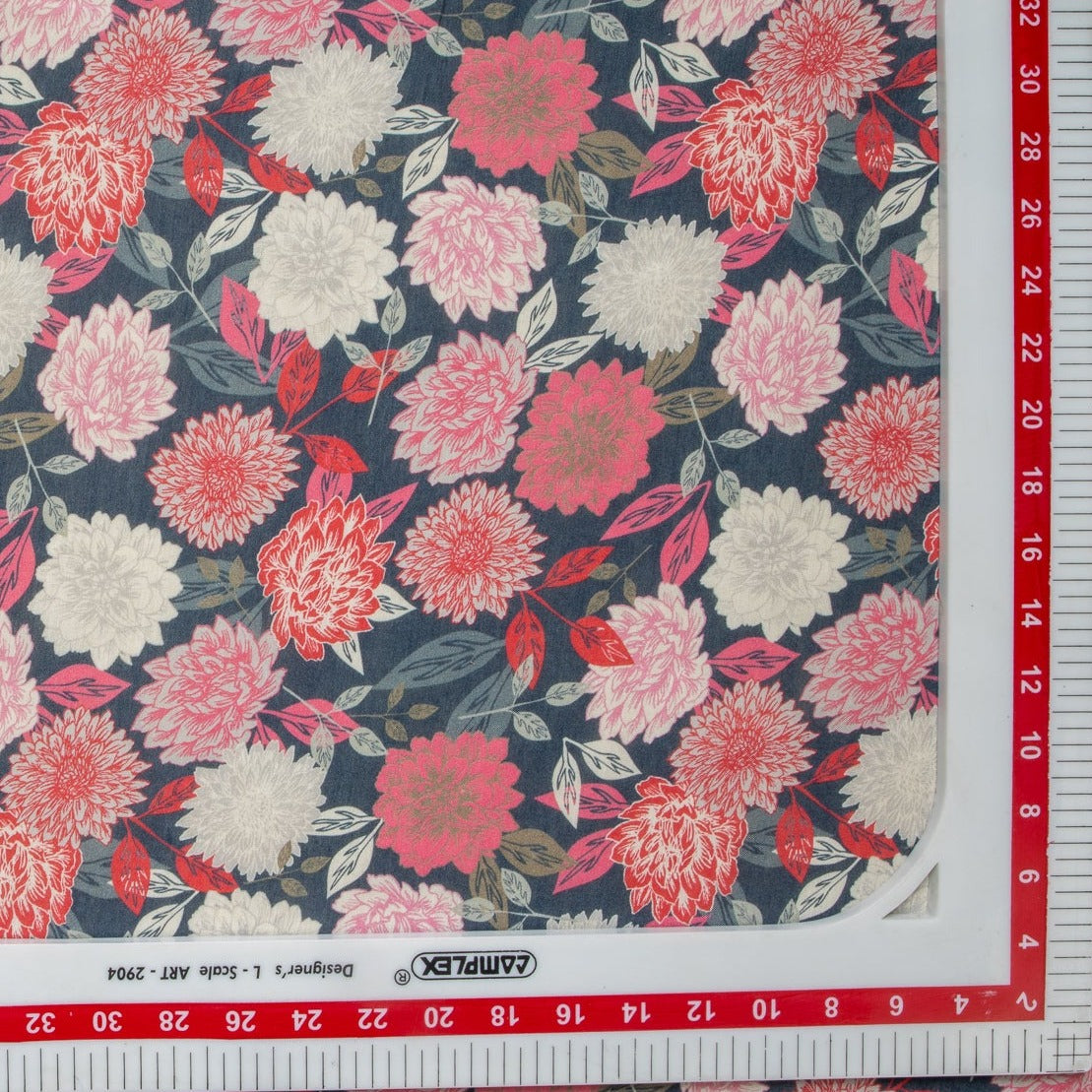 Grey & Pink Floral Print Russian Silk Fabric Trade UNO