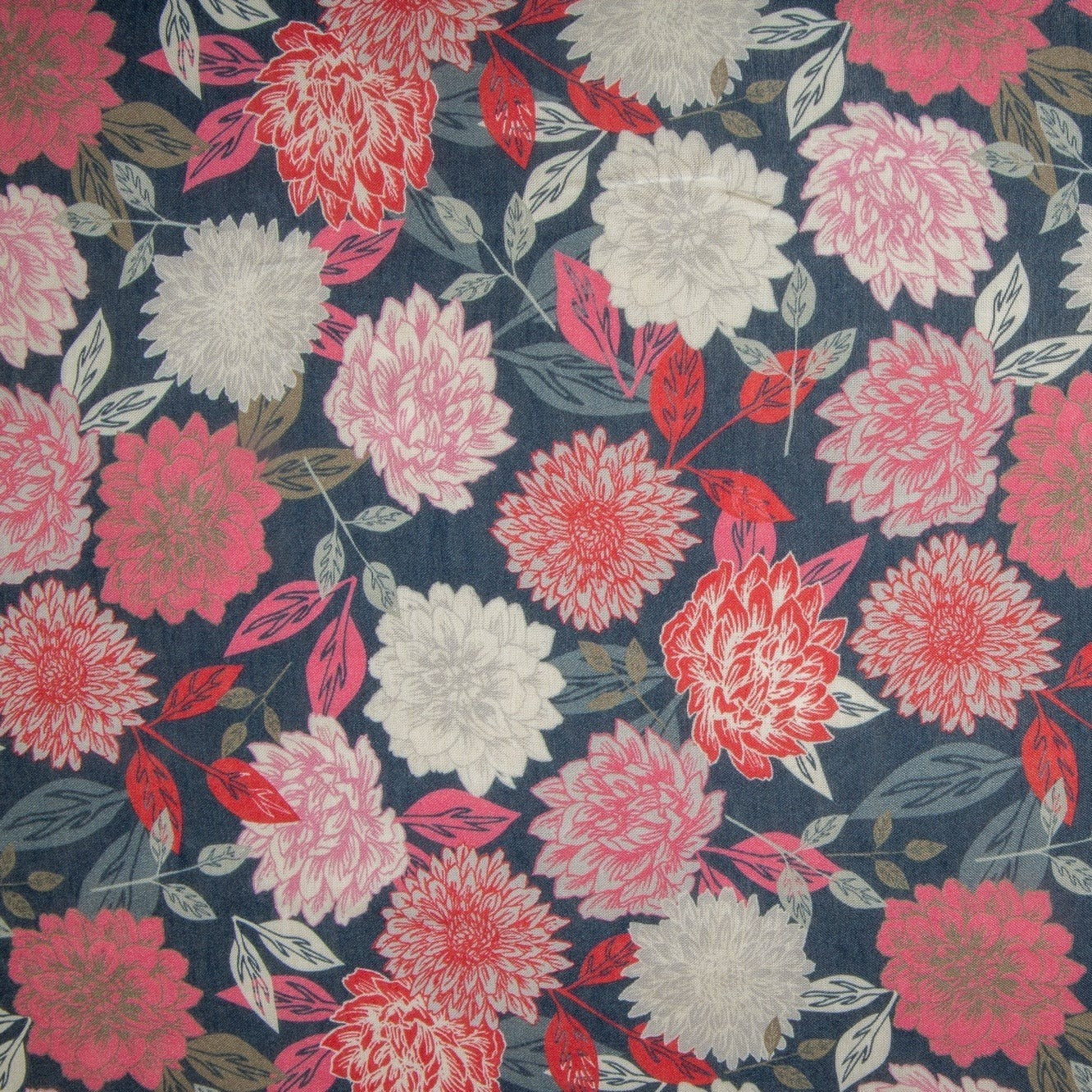 Grey & Pink Floral Print Russian Silk Fabric Trade UNO