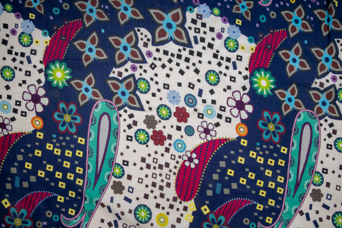 Multi Color Paisley Print Russian Silk Fabric Trade UNO