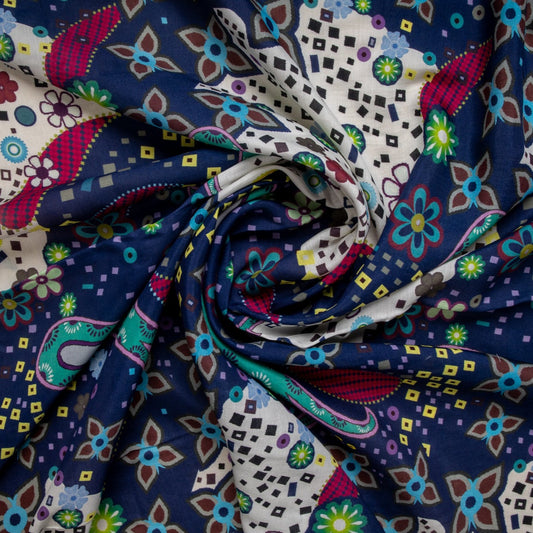 Multi Color Paisley Print Russian Silk Fabric Trade UNO