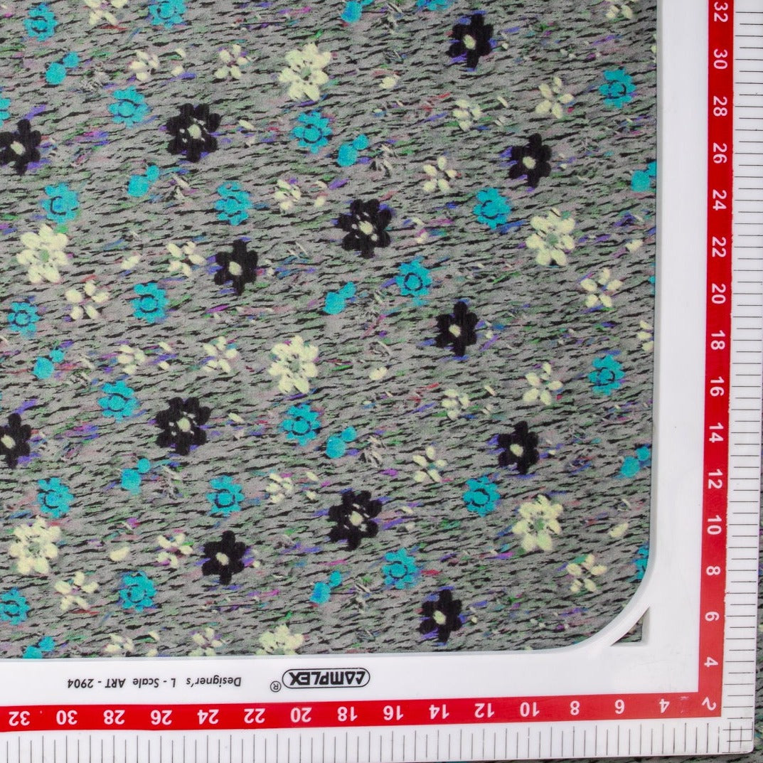 Grey Floral Print Russian Silk Fabric Trade UNO