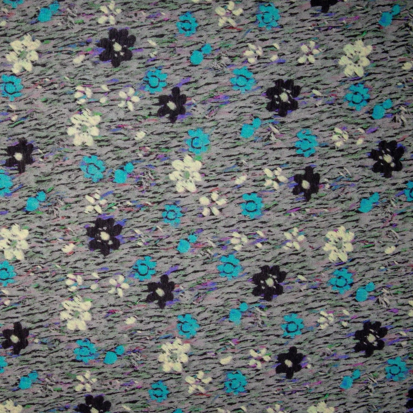 Grey Floral Print Russian Silk Fabric Trade UNO