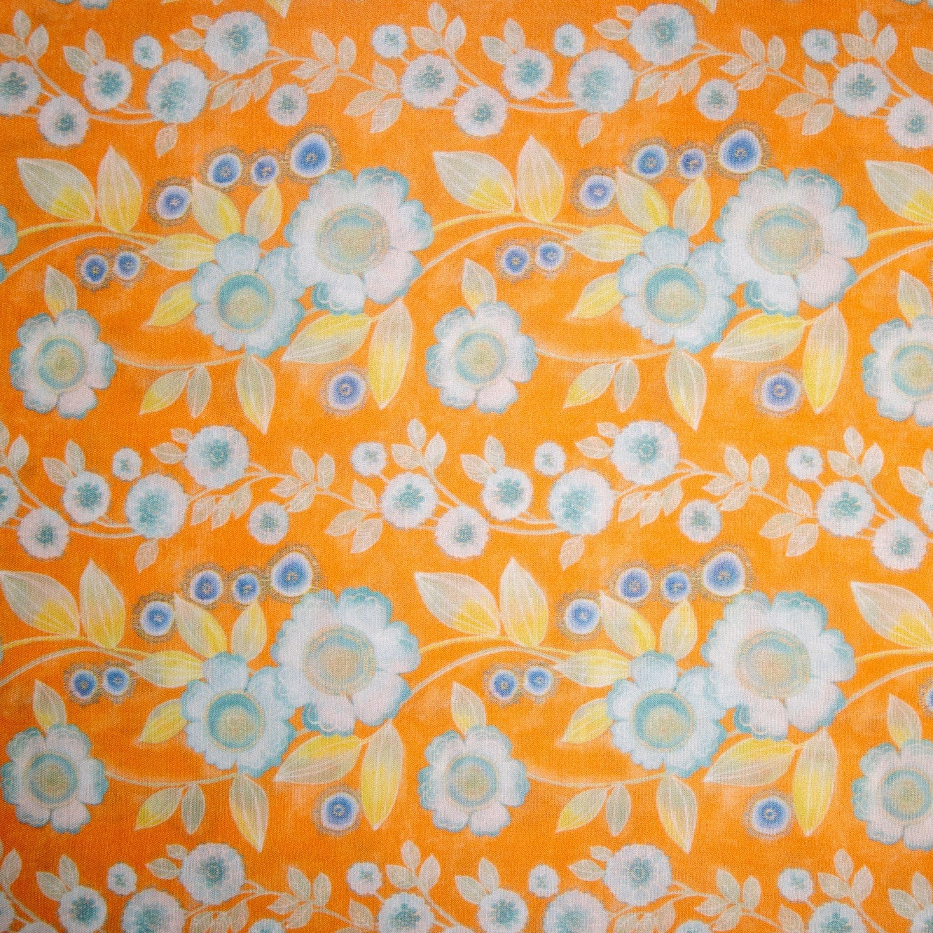 Orange Floral Print Satin Bemberg Fabric Trade UNO