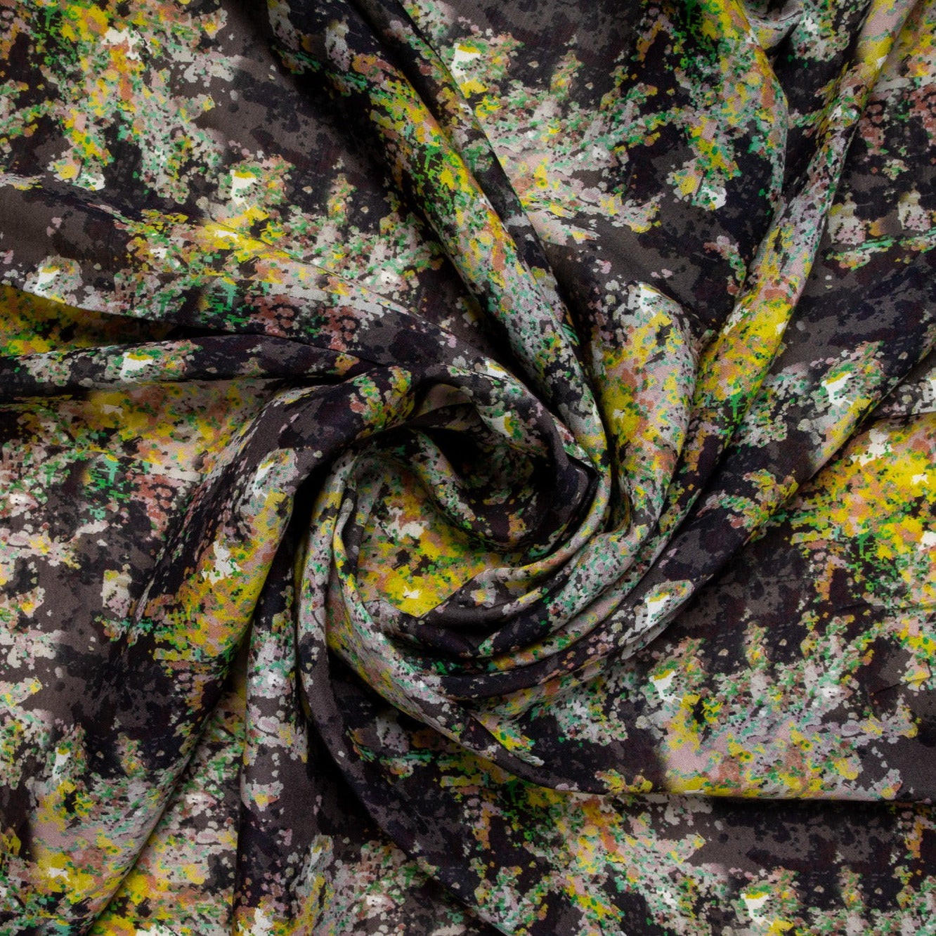 Black Digital Floral Print Russian Silk Fabric Trade UNO