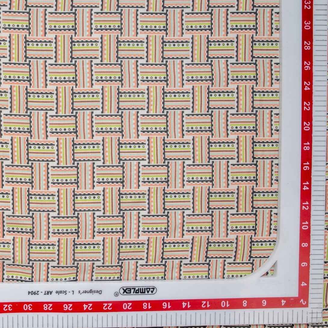 Multi Color Geometrical Print Russian Silk Fabric