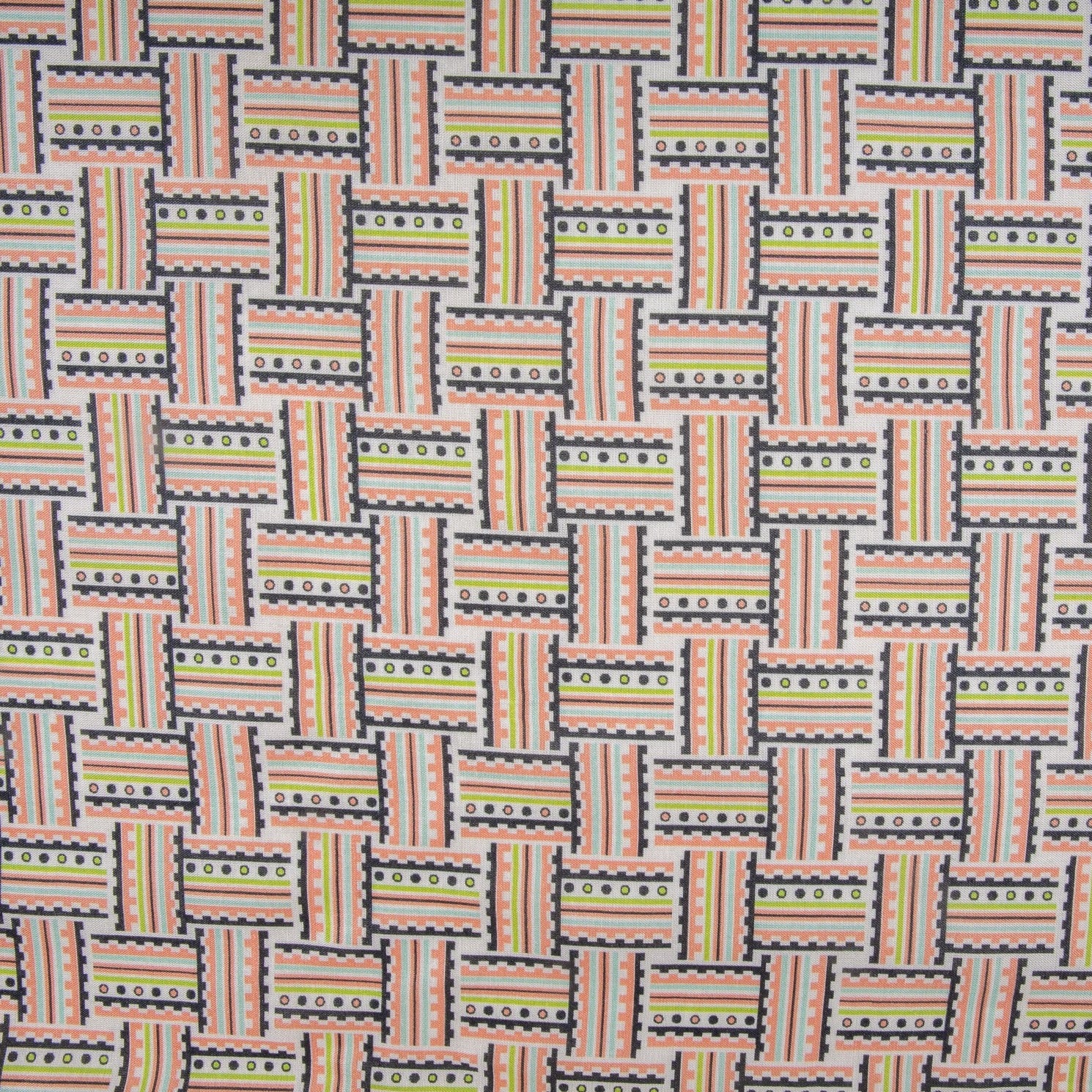 Multi Color Geometrical Print Russian Silk Fabric Trade UNO