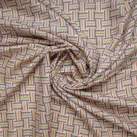 Multi Color Geometrical Print Russian Silk Fabric Trade UNO