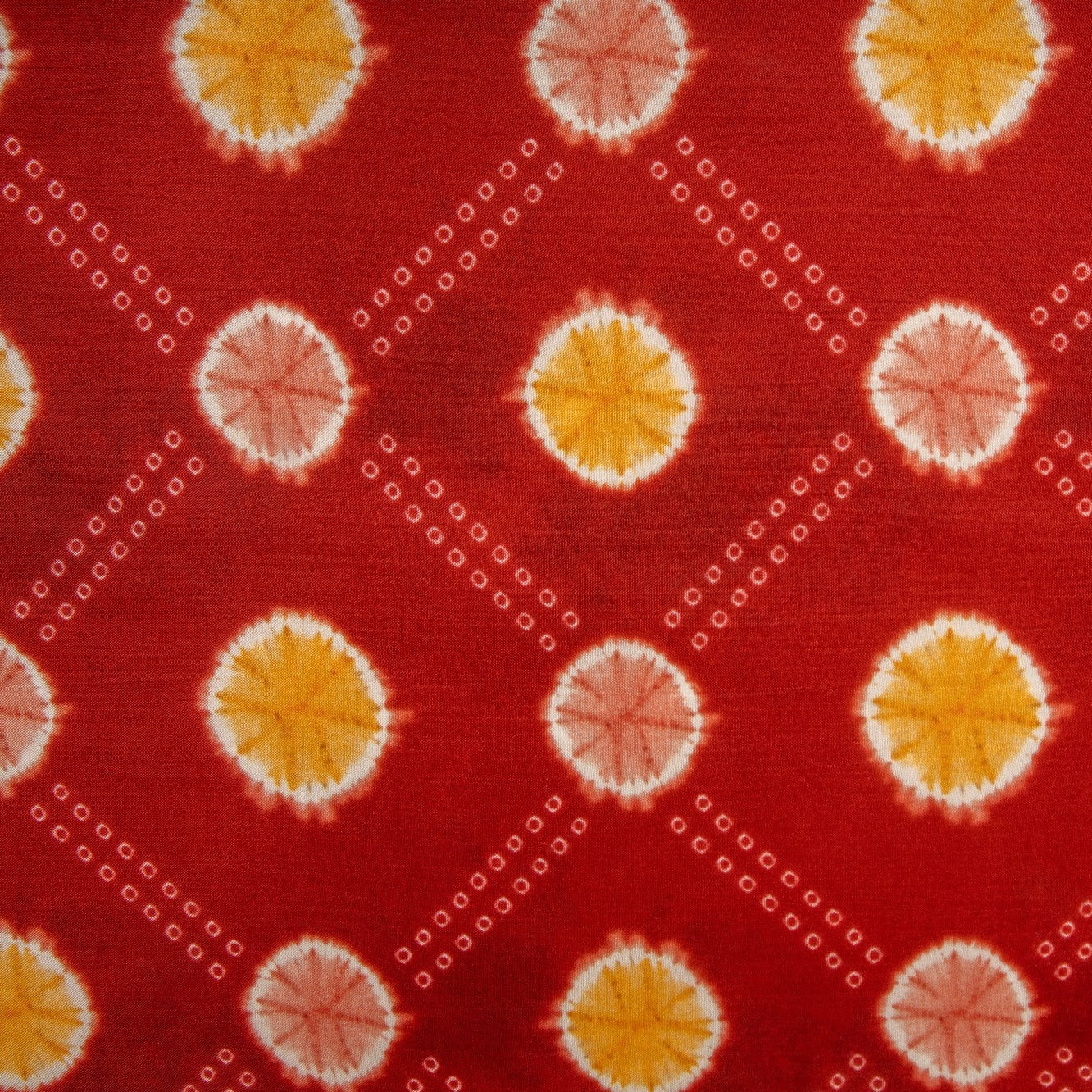 Red Tie & Dye Bandhani-Bandhej Print Upada Silk Fabric Trade UNO