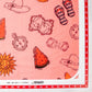 Salmon Pink Quirky Print Satin Fabric Trade UNO