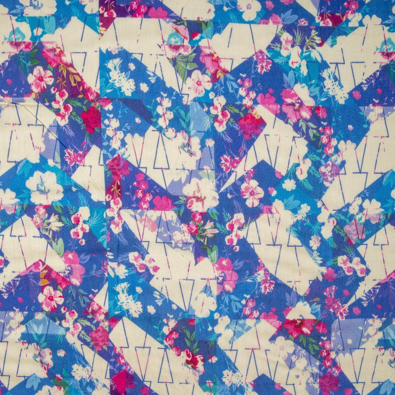 Multi Color Abstract Floral Print Raw Silk Fabric Trade UNO