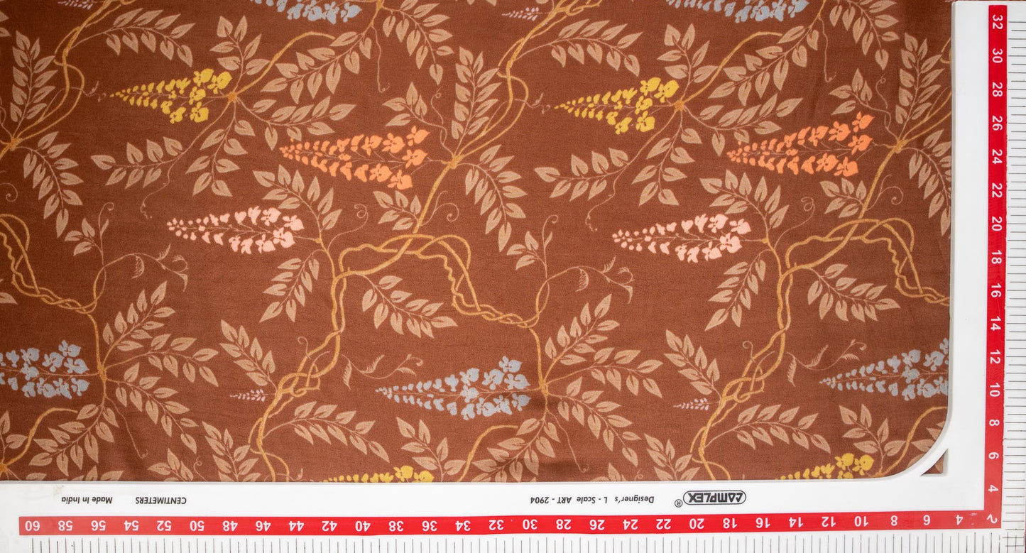 Brown Floral Print Satin Bemberg Fabric Trade UNO