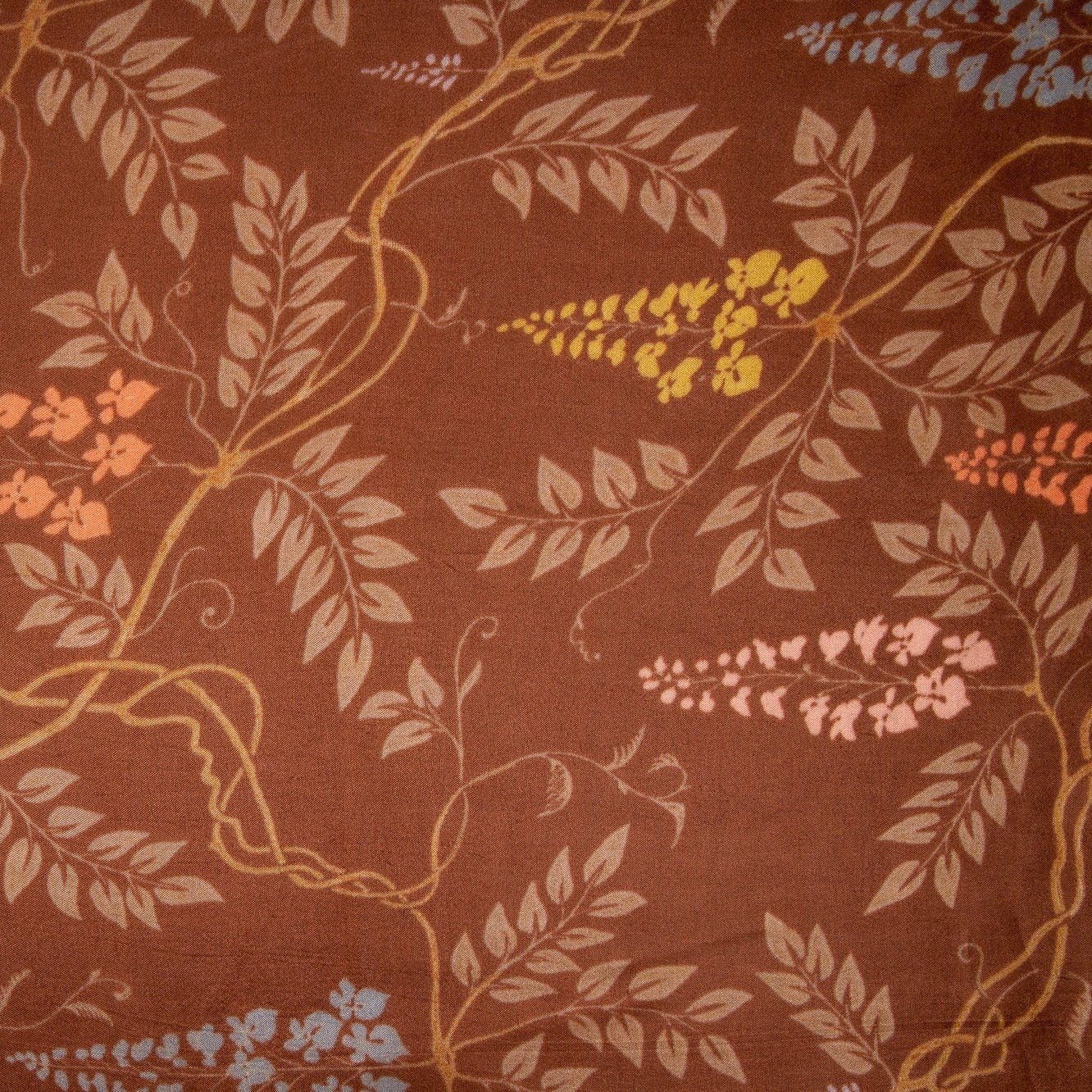 Brown Floral Print Satin Bemberg Fabric Trade UNO