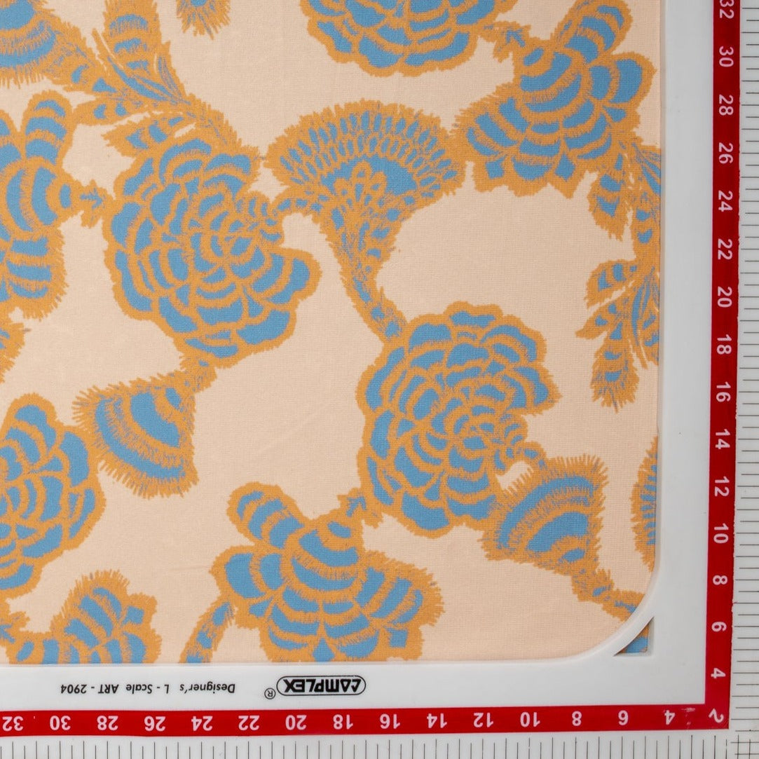 Peach & Aqua Blue Floral Digital Print Poly Bion Fabric Trade UNO