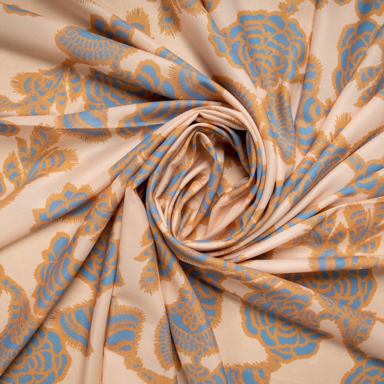 Peach & Aqua Blue Floral Digital Print Poly Bion Fabric Trade UNO
