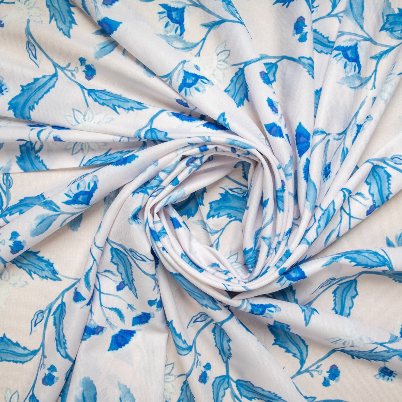 White And Blue Floral Poly Bion Fabric Trade UNO