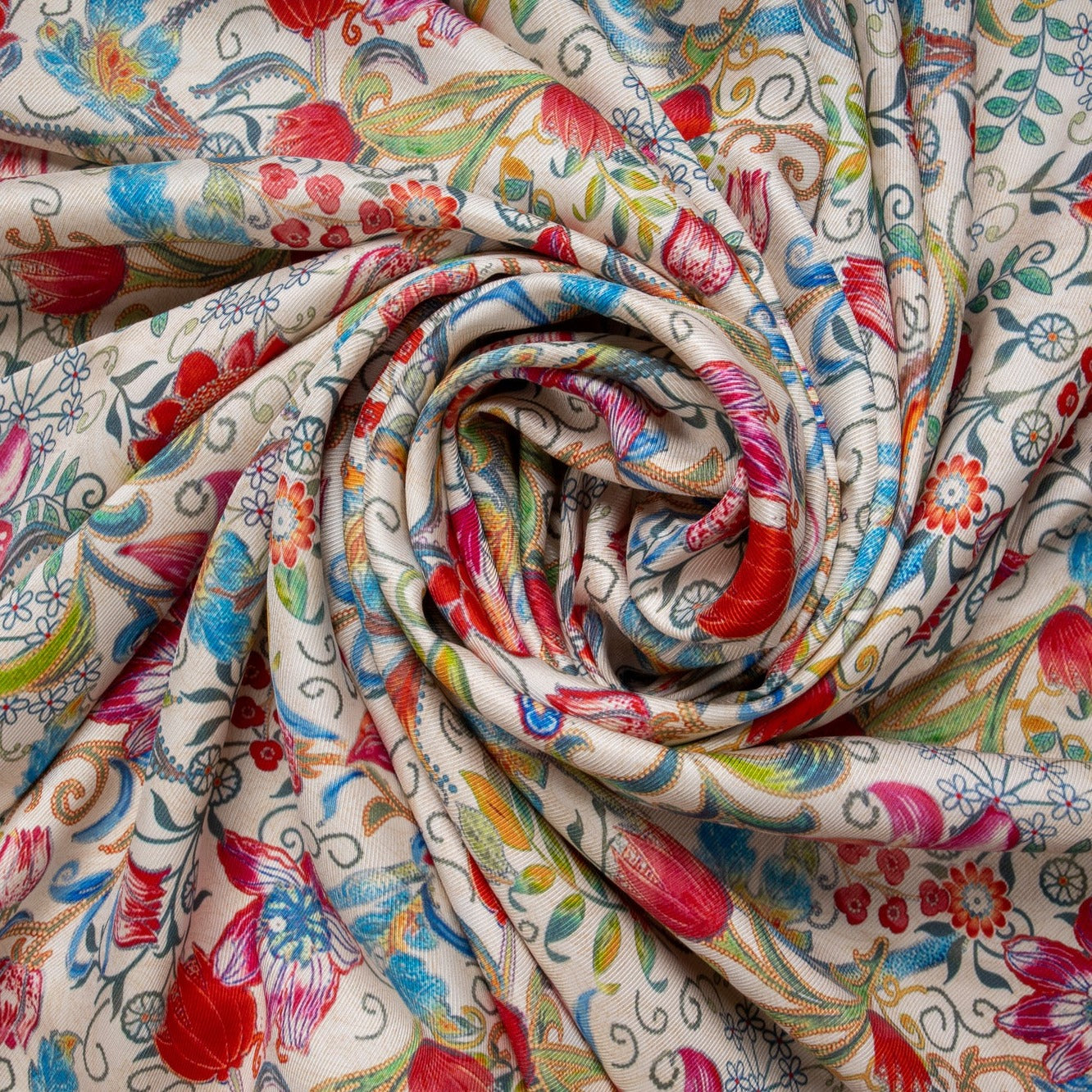 Multi Color Digital Floral Print Pure Silk Fabric Trade UNO