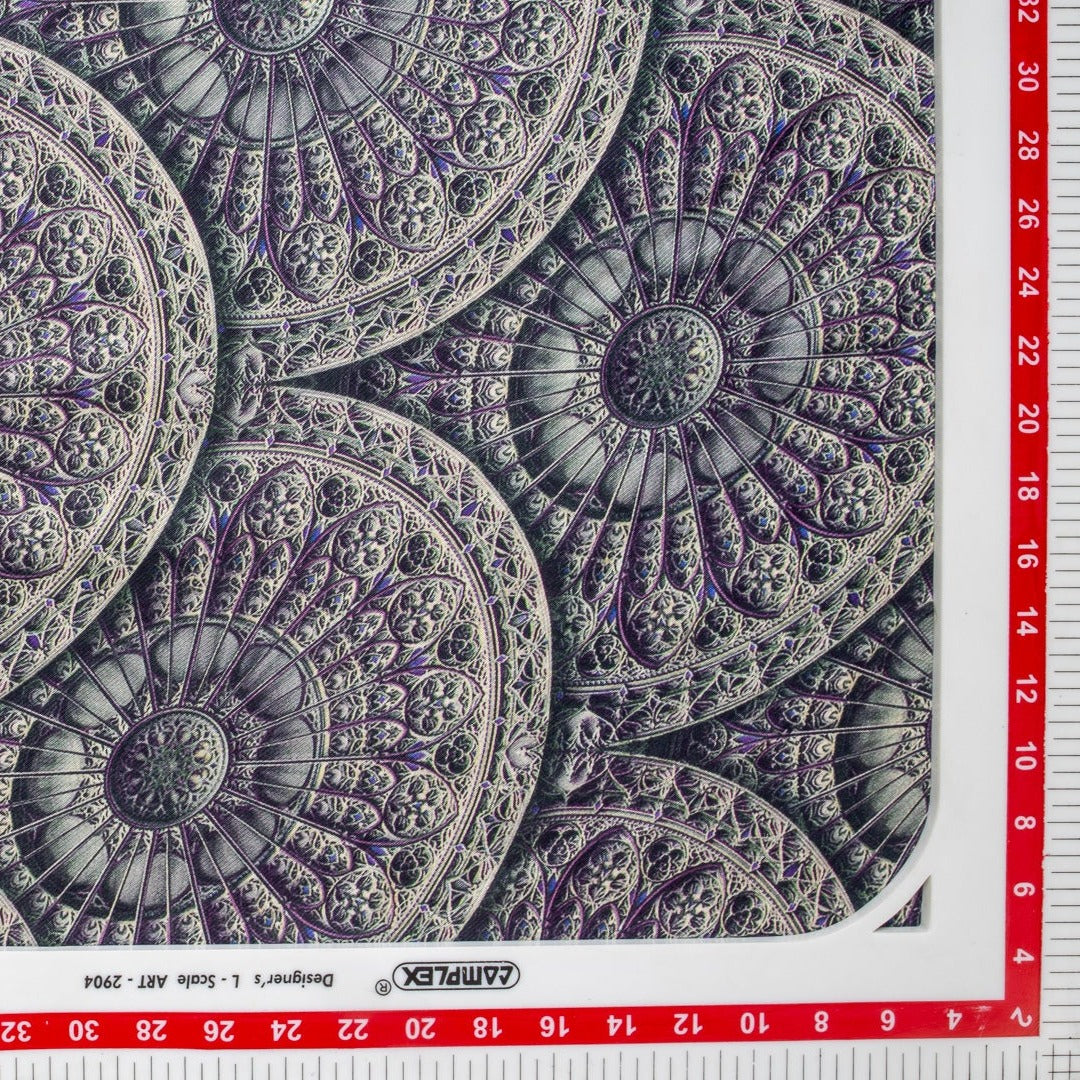 Purple & Silver Digital Print Pure Silk Fabric Trade UNO