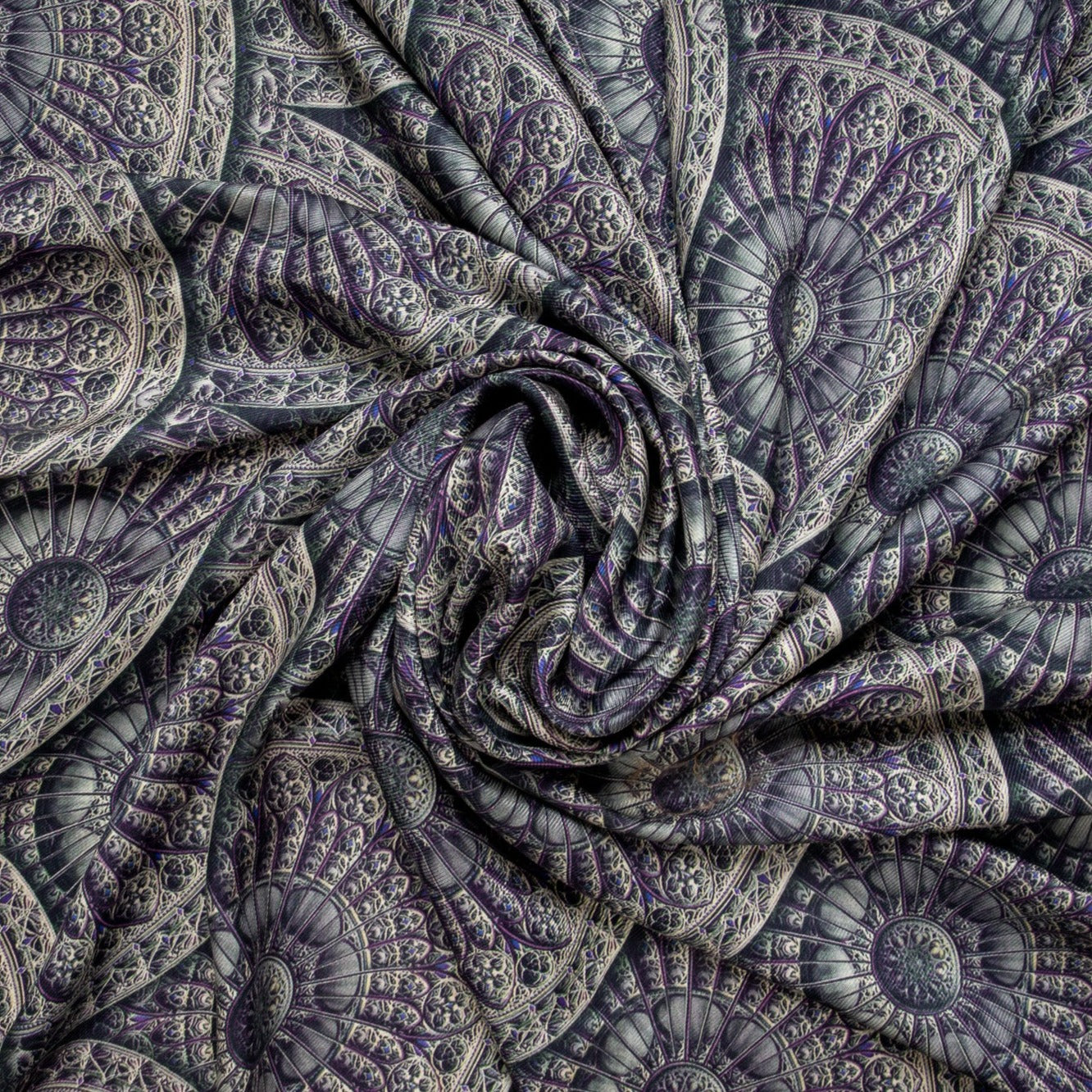 Purple & Silver Digital Print Pure Silk Fabric Trade UNO