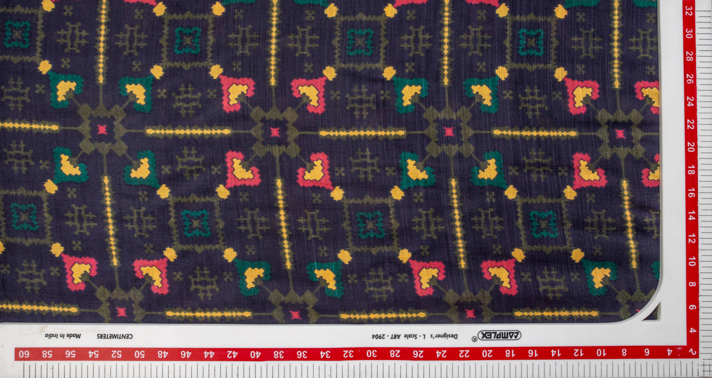 Black Traditional Print Satin Bemberg Fabric Trade UNO