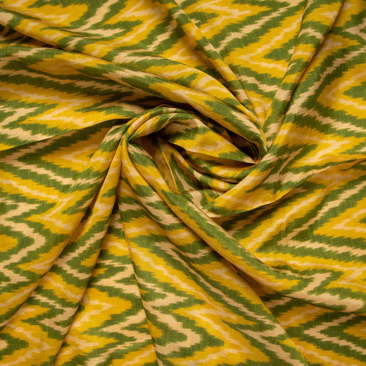 Yellow Zig Zag Abstract Print Pure Dupion Silk Fabric Trade UNO