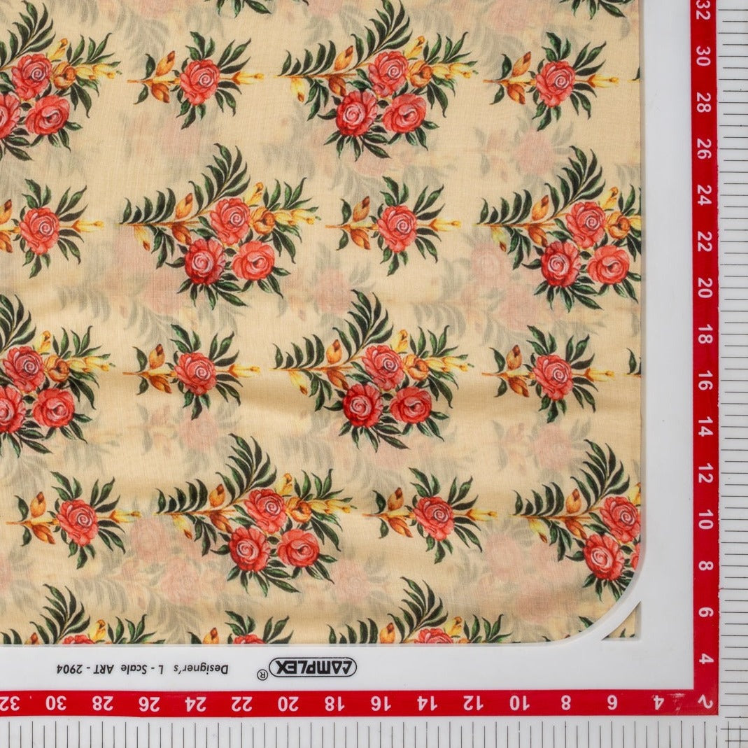 Beige Mughal Traditional Print Cotton Silk Fabric Trade UNO