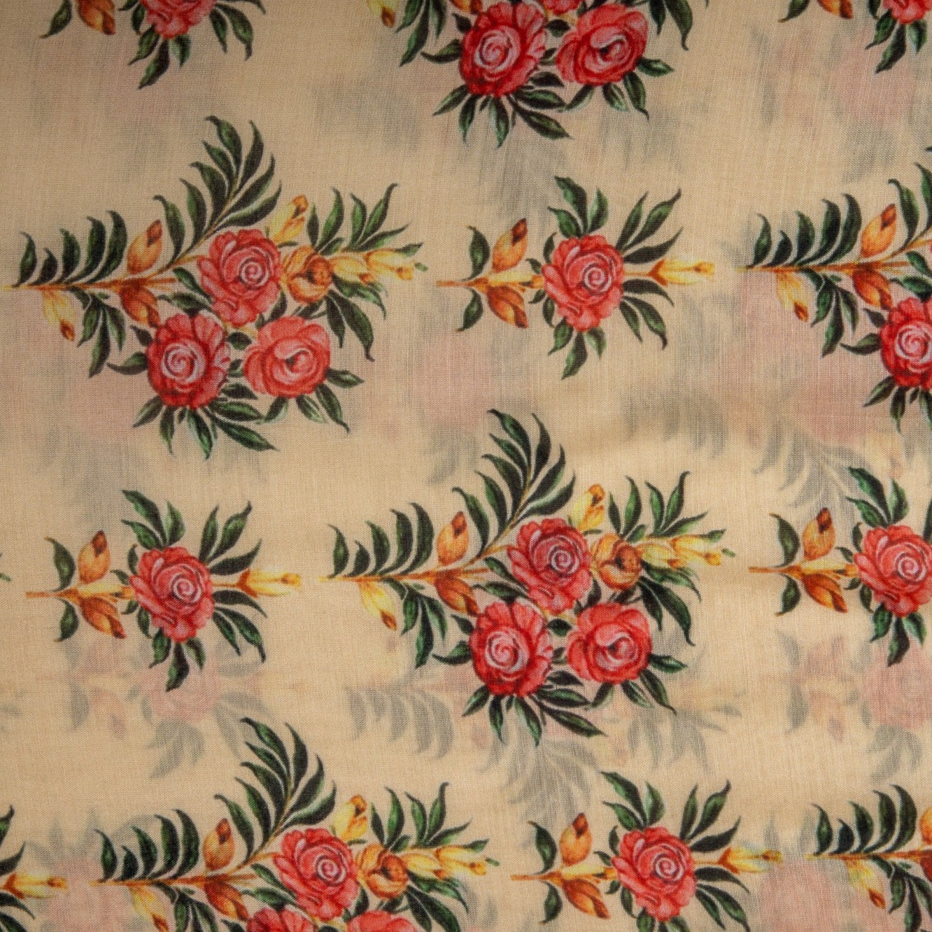 Beige Mughal Traditional Print Cotton Silk Fabric Trade UNO
