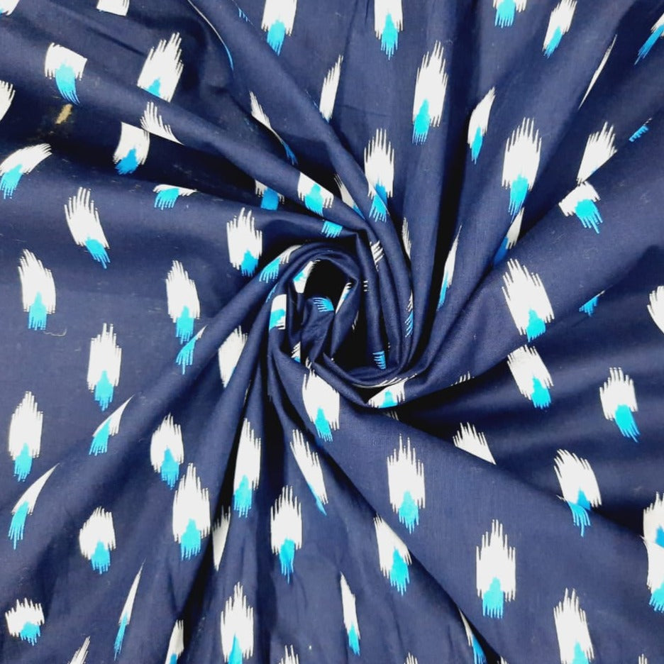 Blue Ikat Print Cambric Cotton Fabric Trade Uno