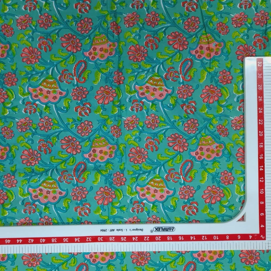 Green & Red HandBlock Print Cotton Fabric Trade UNO