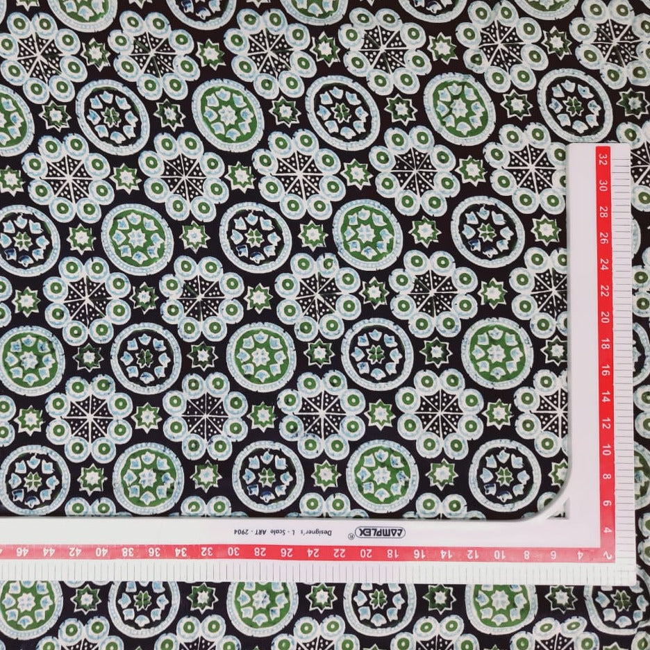 Black & Green HandBlock Print Cotton Fabric Trade UNO