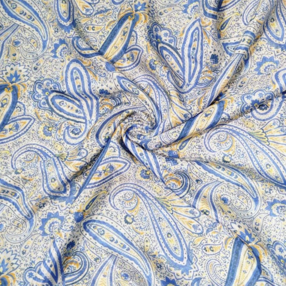 Blue Paisley Print Cotton Silk Fabric Trade UNO