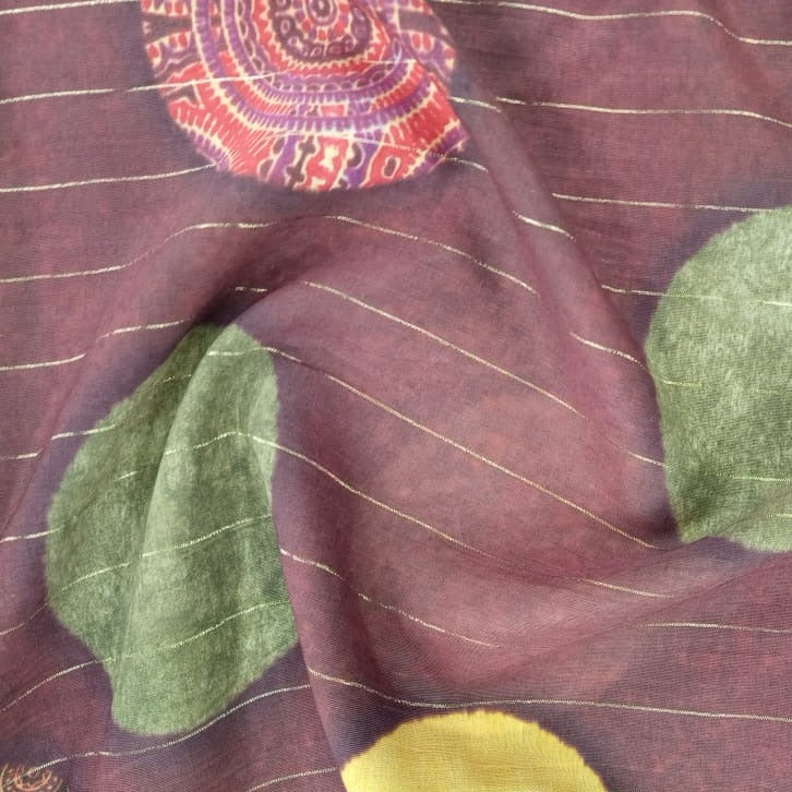 Purple With Golden Lurex Traditional Print Chanderi Fabric Trade UNO