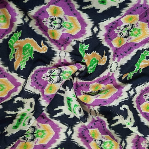 Black & Purple Traditional Digital Print Viscose Fabric Trade UNO