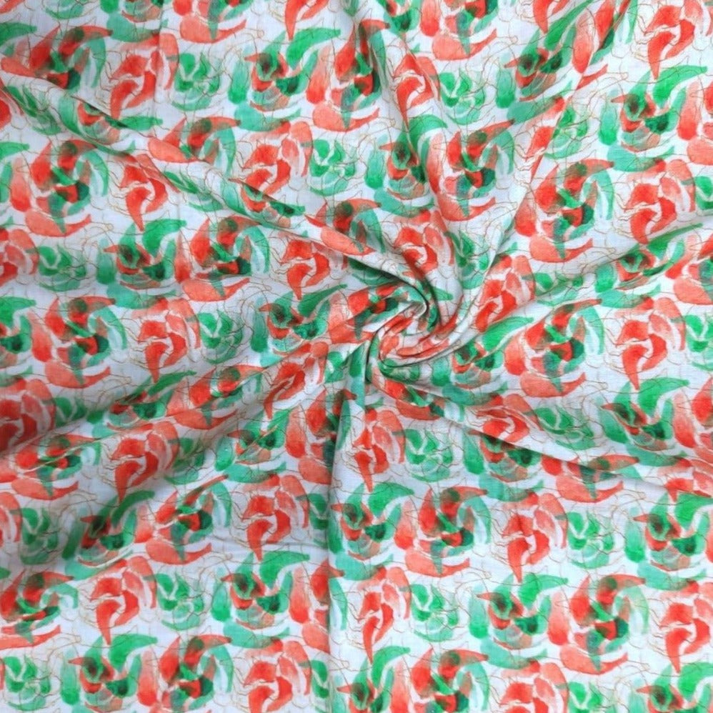 White & Red Brush Print Effect Viscose Fabric Trade UNO