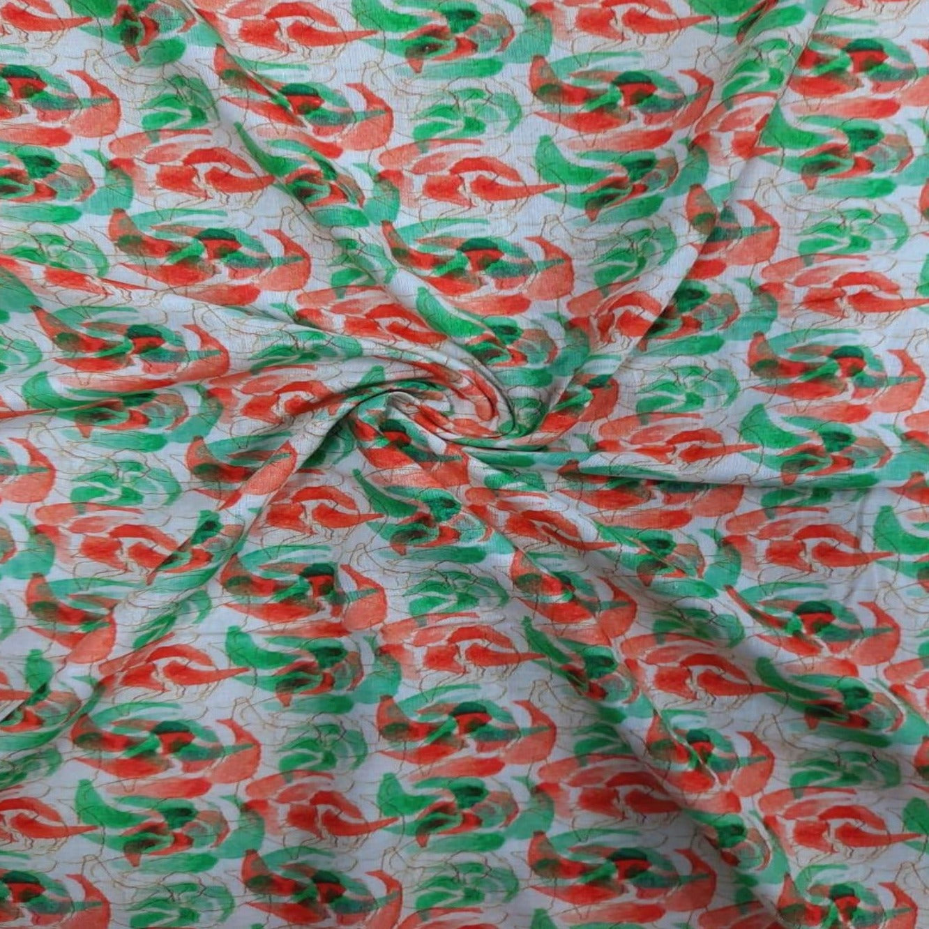 White & Red Traditional Motif Print Cotton Linen Fabric Trade UNO