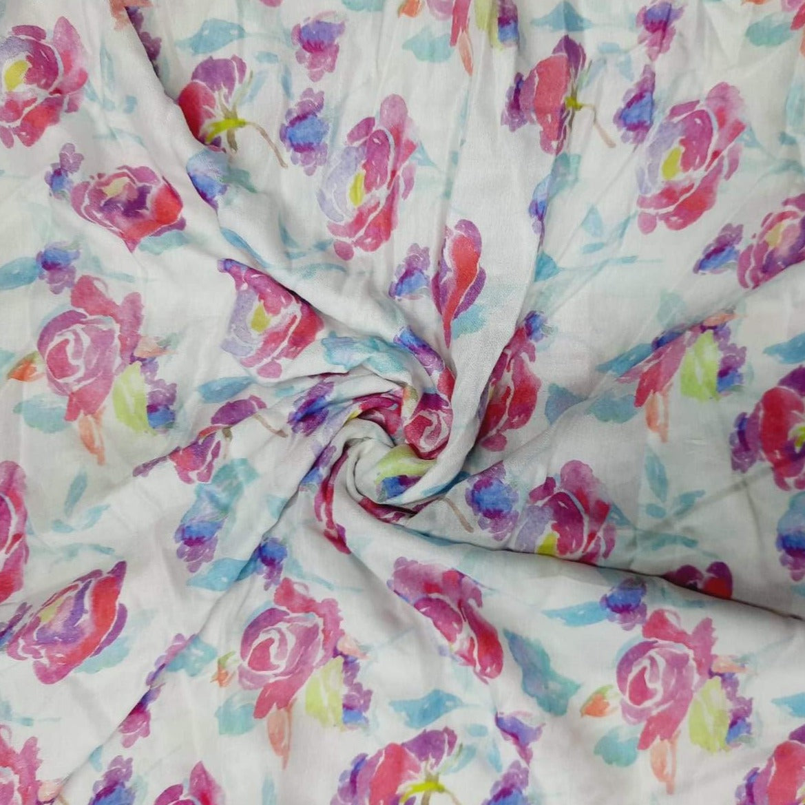 White & Pink Blush effect Floral Print Viscose Fabric Trade Uno