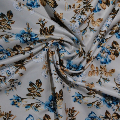 Tea Green Floral Print Poly Satin Twill Fabric Trade UNO