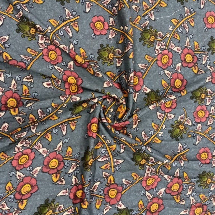 Blue Floral Print Viscose Fabric Trade UNO