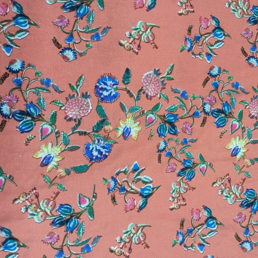 Peach Floral Print Cotton Linen Fabric Trade UNO