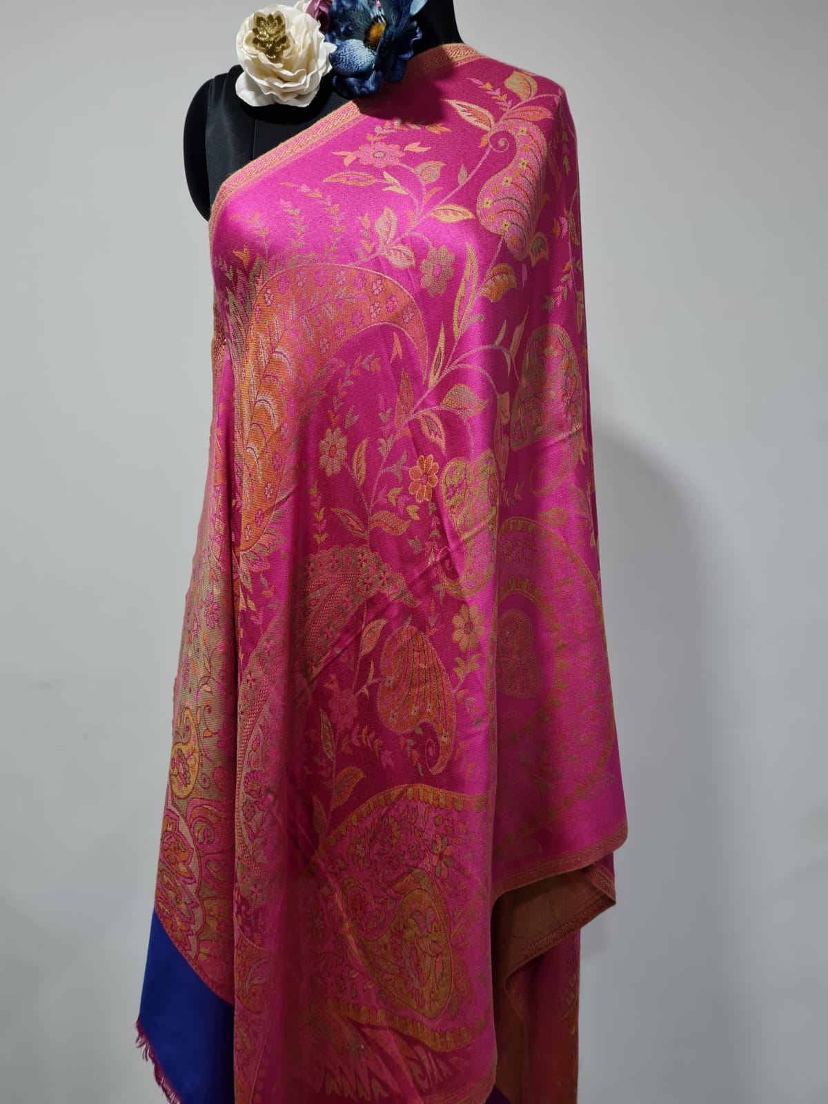Silk Shawl, Size 70x180 Pink _ Multi Color Traditional Print Shawl (TU-2924) 1 MTR=1 PCS Trade UNO
