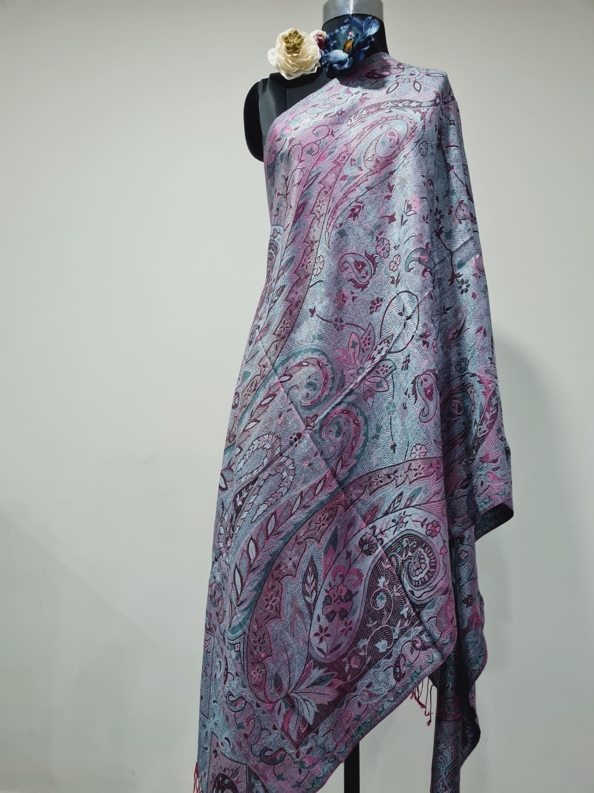 Silk Shawl, Size 70x180 Multi Color Paisley Print Shawl (TU-2923) Trade UNO