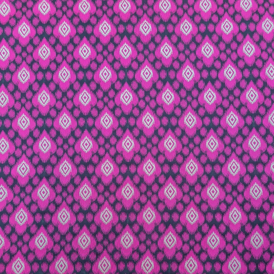 Pink & Black Geometrical Ikat Print Brocade Fabric trade-uno