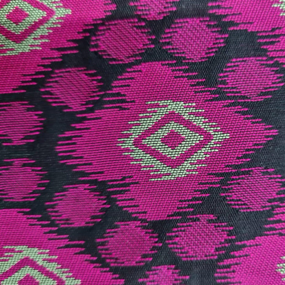 Pink & Black Geometrical Ikat Print Brocade Fabric trade-uno