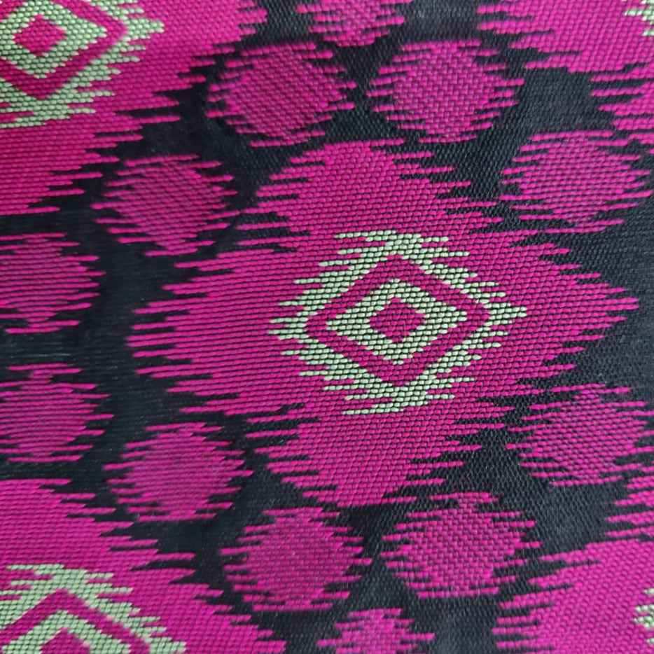 Pink Black Geometrical Ikkat Print Brocade Fabric 1